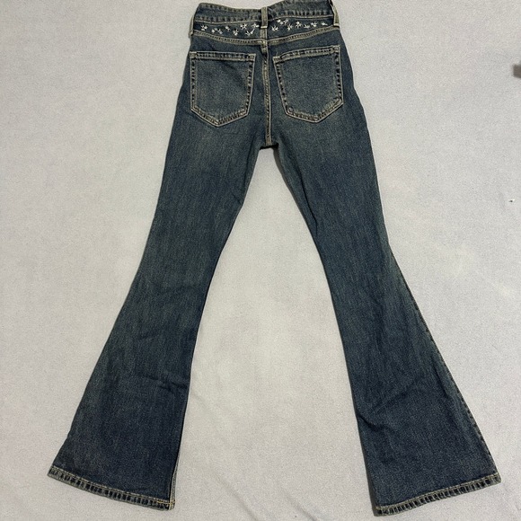 Hollister High-Rise Flare Leg Jeans Embroidered Dark Wash Blue Size W24 L32 - Picture 2 of 12